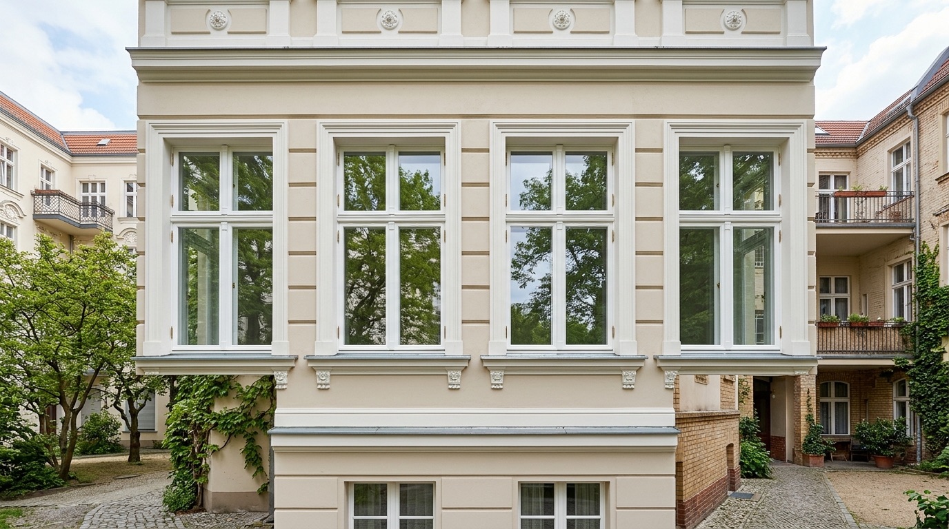 Nachher: Frisch gereinigte Berliner Kastenfenster im Charlottenburger Altbau